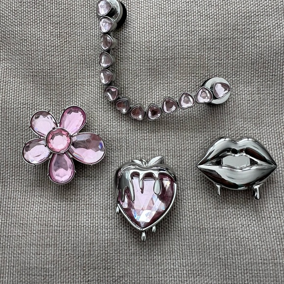 CROCS Accessories - “Bundle” of 4 - Authentic Crocs Metal “Silver & Pink” Bling Jibbitz